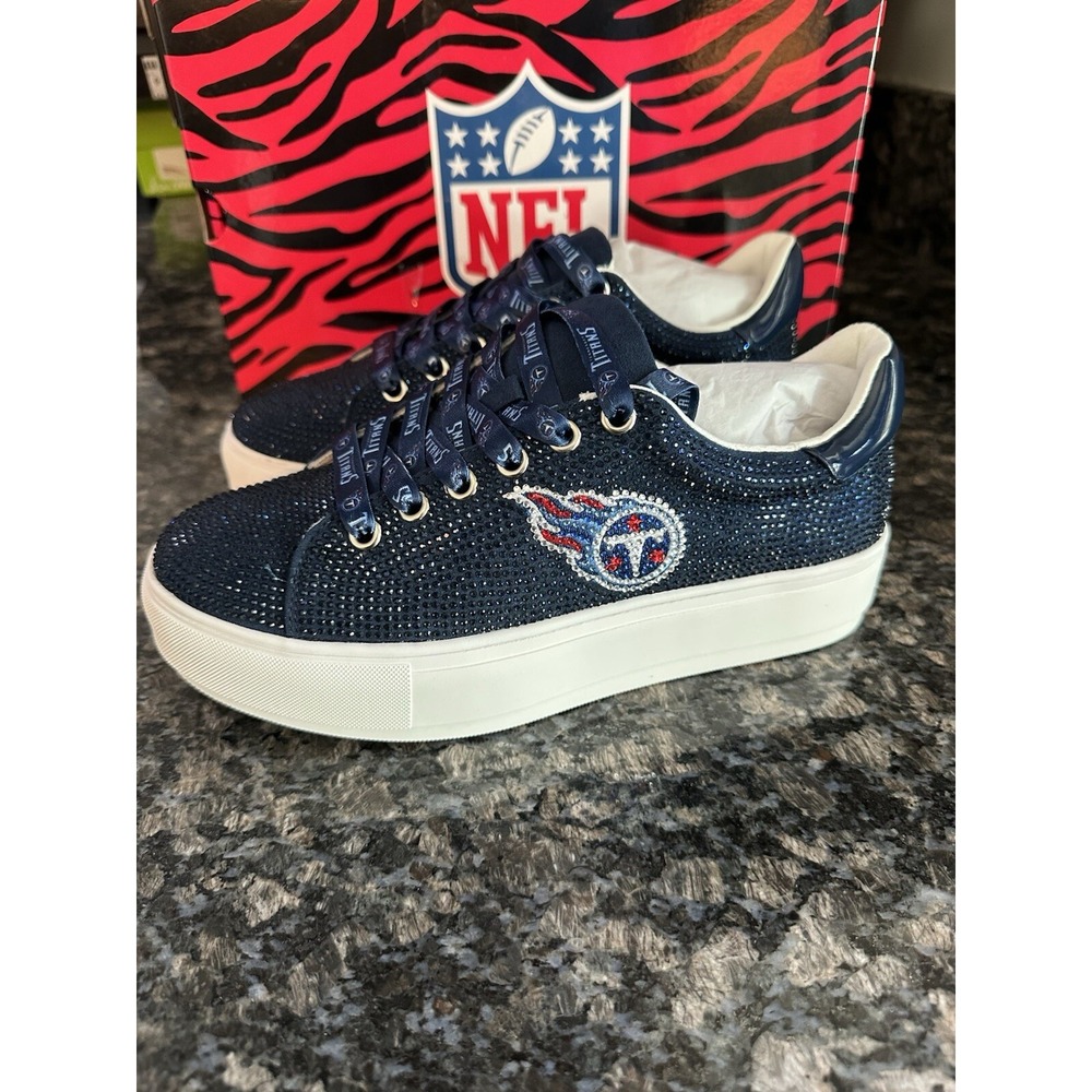 Women's Cuce Navy Tennessee Titans Team Color Crystal Sneakers Licensed Sz 7 NWB
